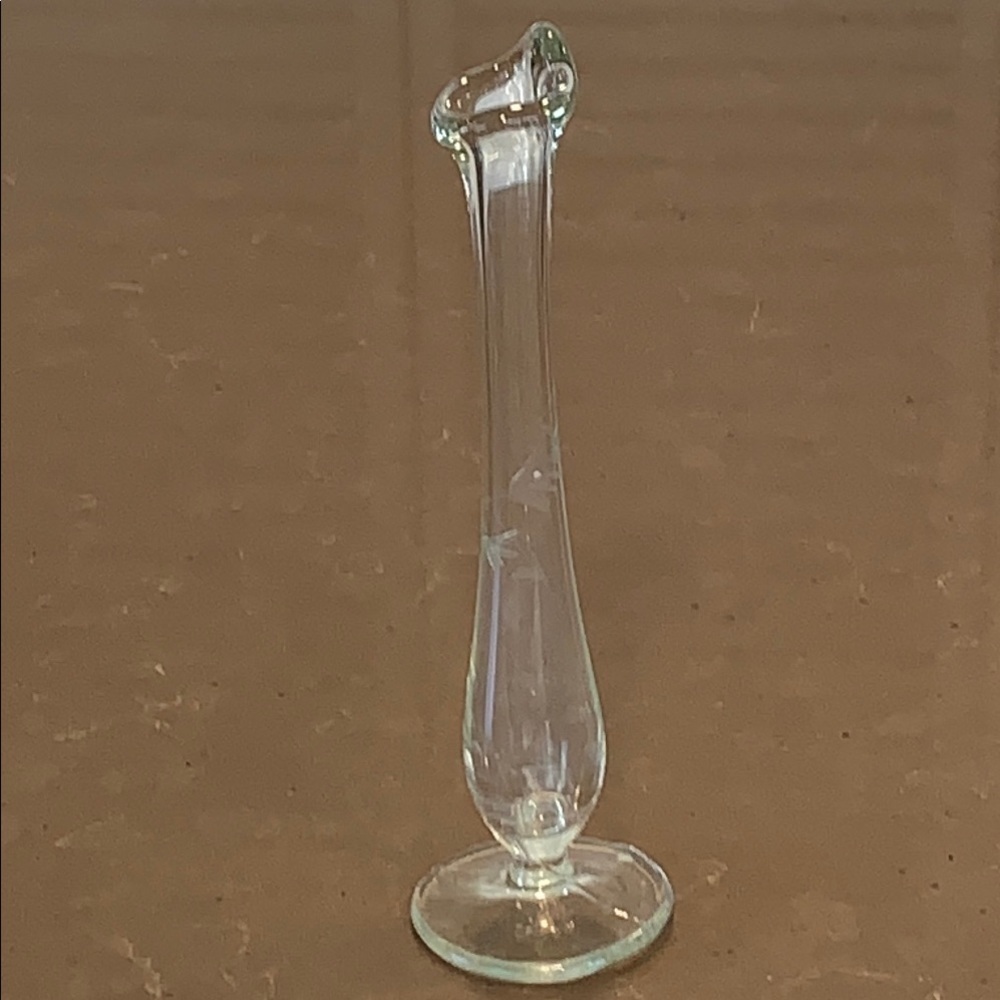 Vtg MCM Etched Glass Swung Vase 9.25”